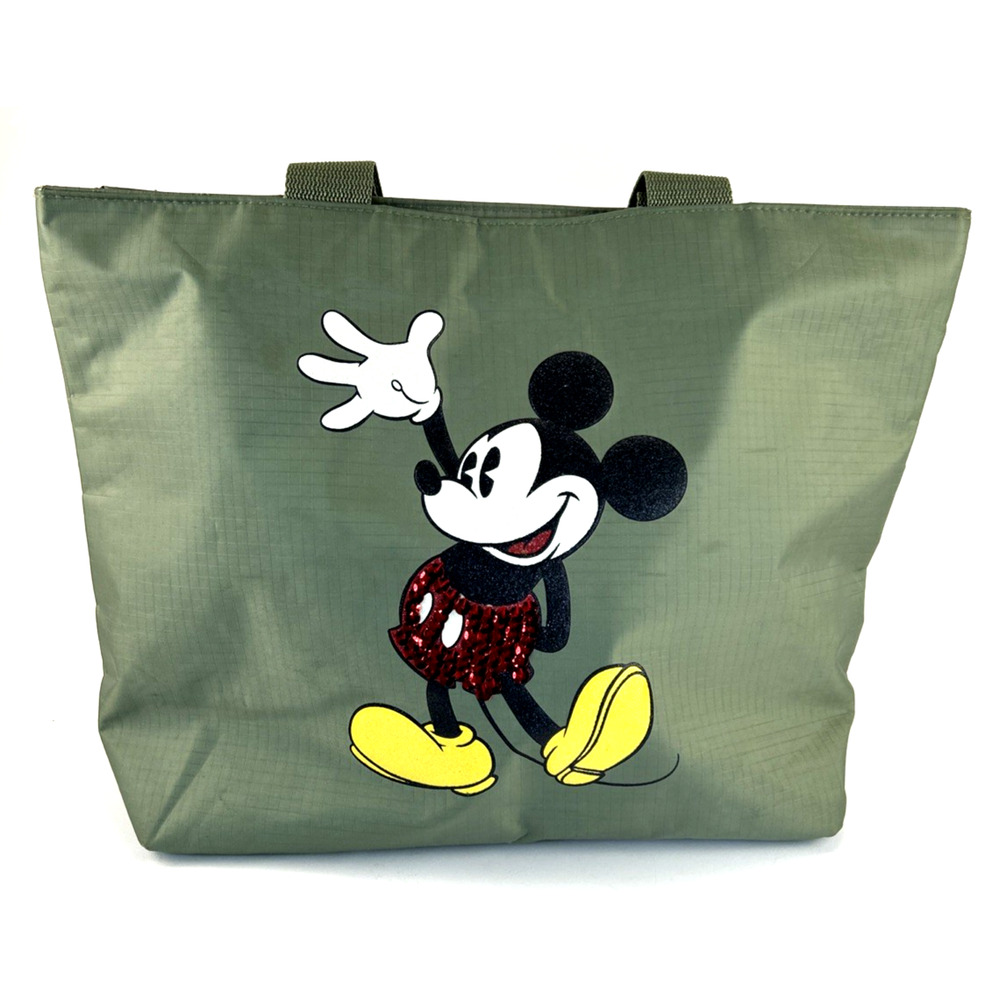 Walt Disney Sequence Sparkle Mickey Mouse Zipper Tote Bag  Green